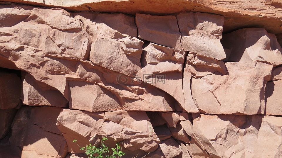 岩壁,红色石头,分裂