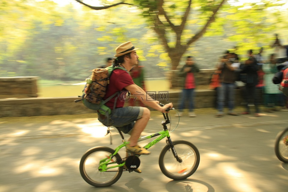 骑单车的男子,骑自行车,循环