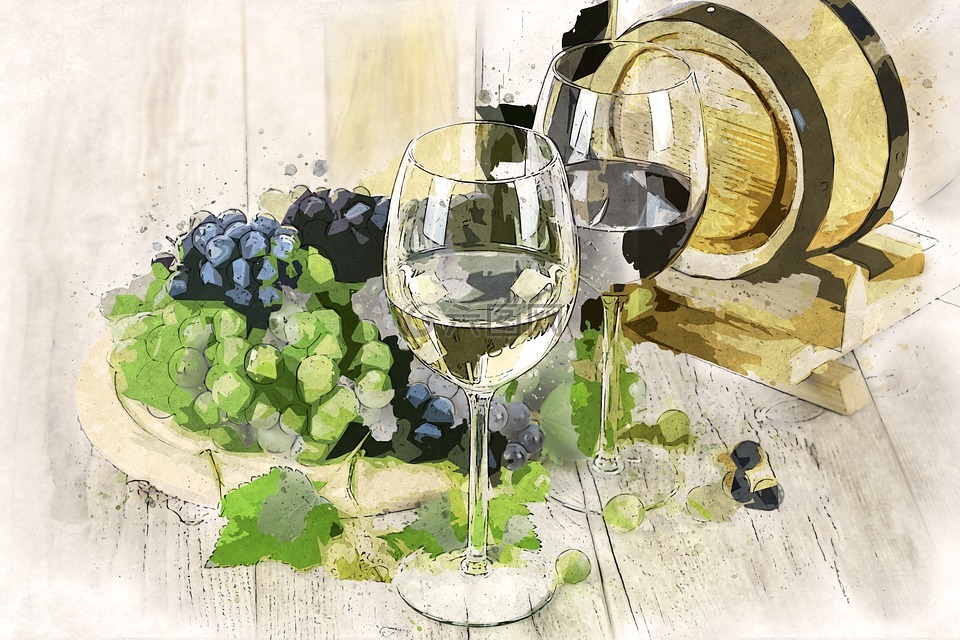 两种类型的葡萄酒,白,葡萄酒