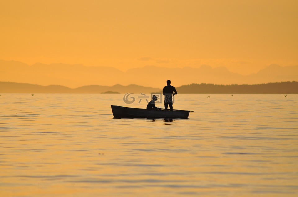 钓鱼,日落,不列颠哥伦比亚省