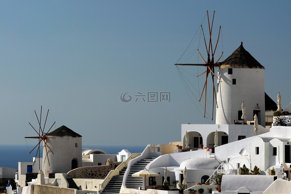 圣托里尼岛,希腊,风车