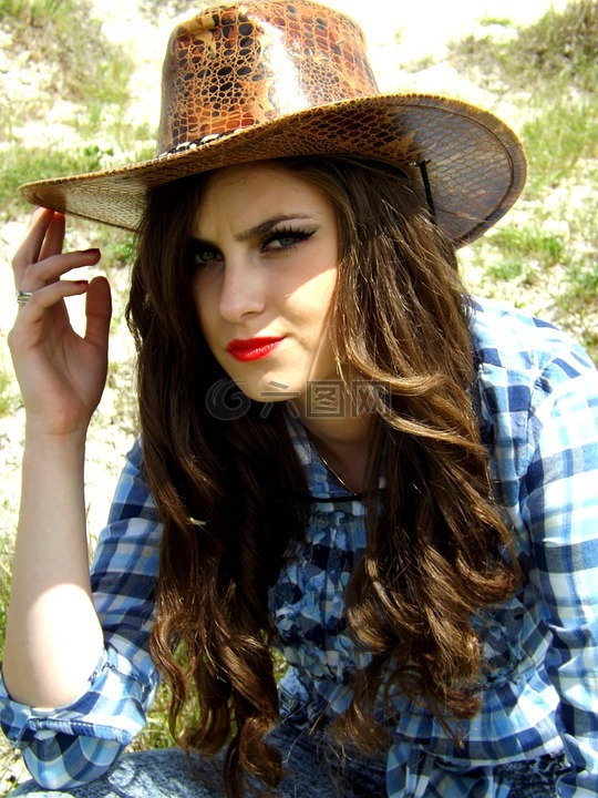 女牛仔,狂野的西部,帽子