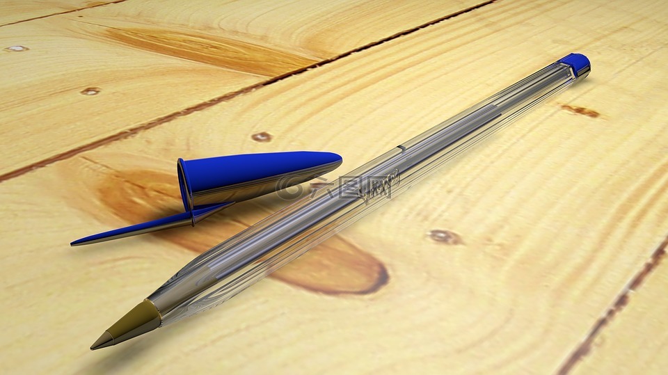 钢笔,圆珠笔,蓝色的钢笔
