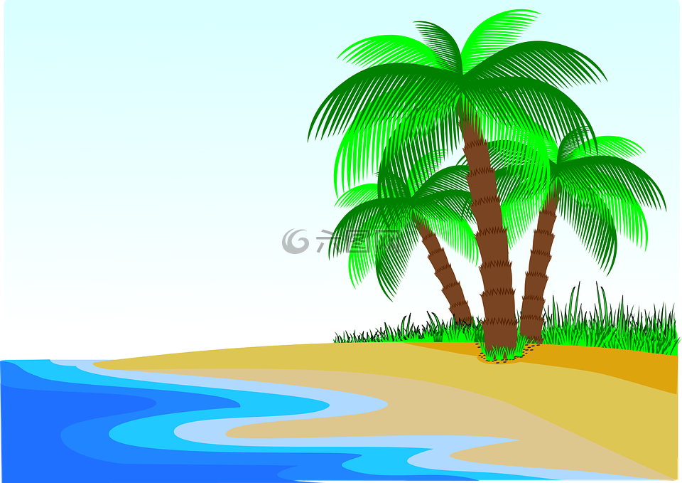 棕榈树,海滩,滨海