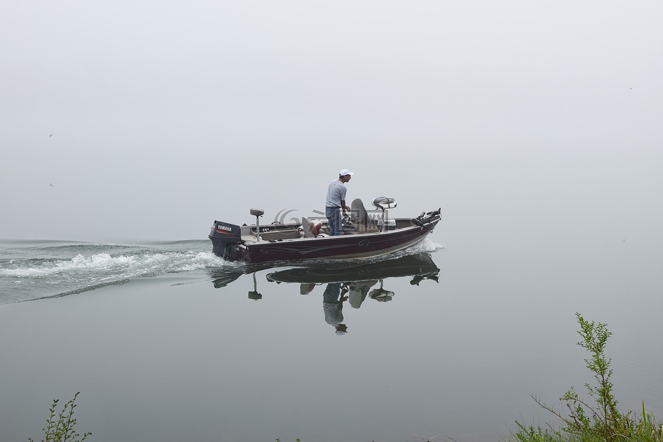 有雾的早晨渔夫,湖,自然