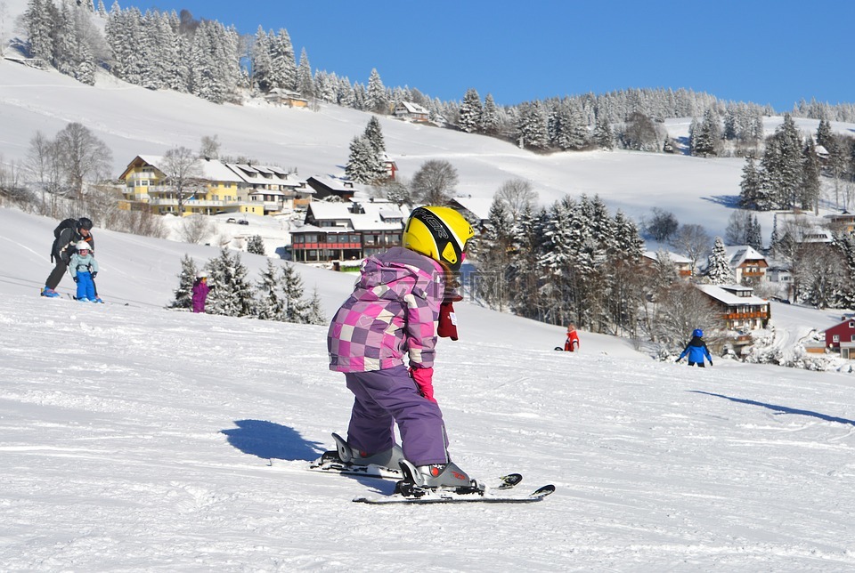 儿童,出发,滑雪经验教训