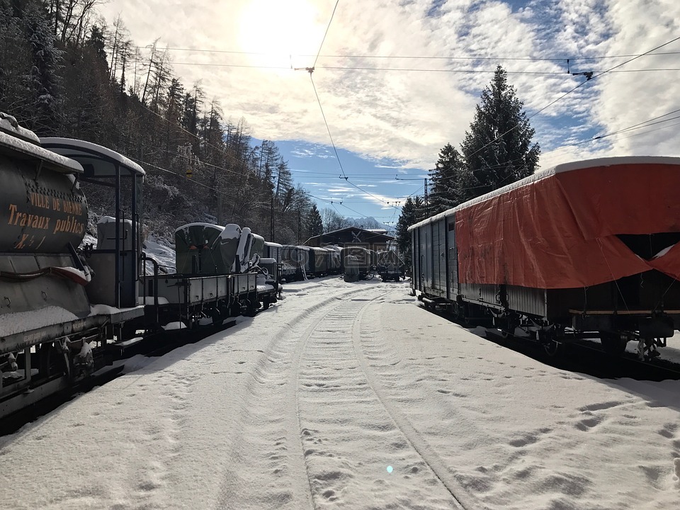 雪,火车,车厂