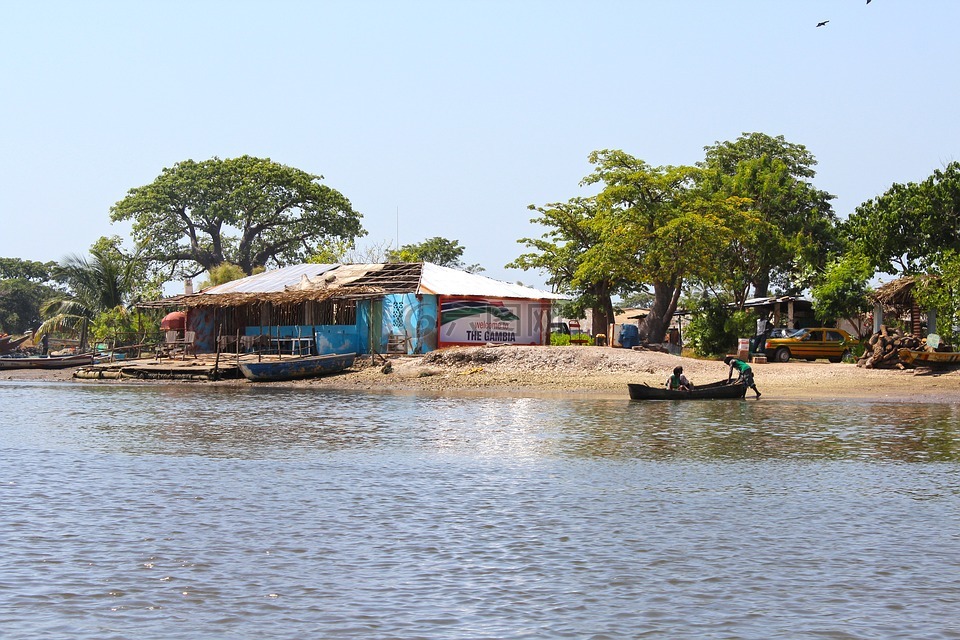 江景,冈比亚,渔村