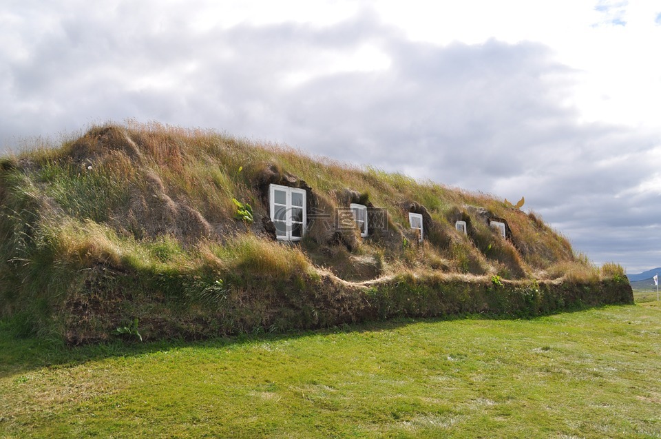 torfhaus,草屋顶,冰岛