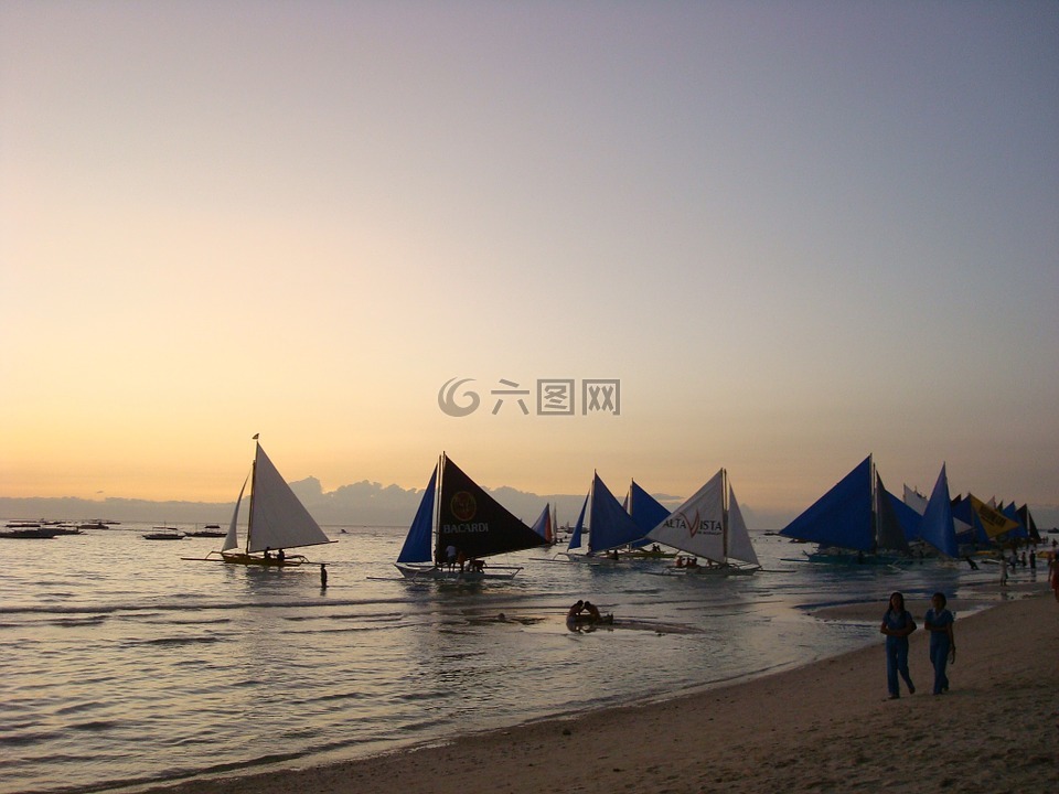 长滩岛,发光,小船