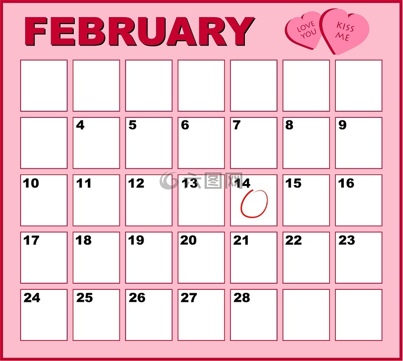日历,粉红色,2 月