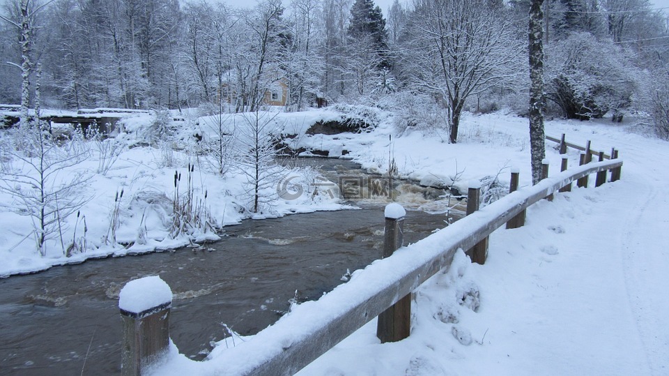 冬天,雪,急流