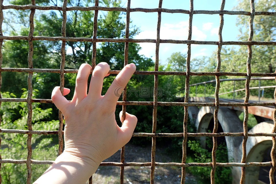 格栅,桥,手