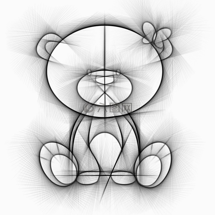 熊,绘图,铅笔