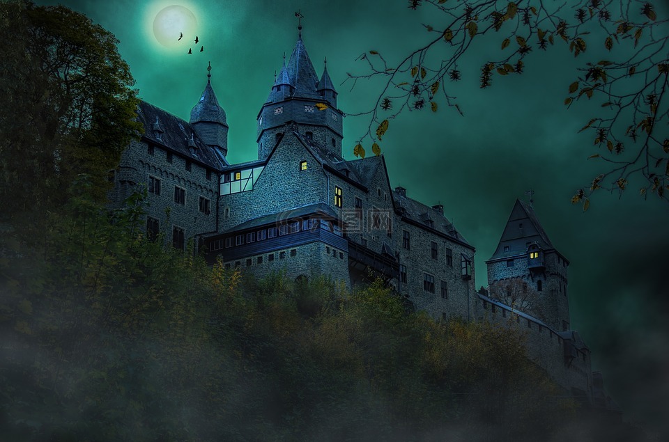 夜间城堡背景图图片