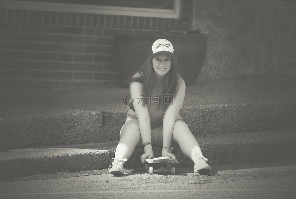 女孩,滑板,年轻