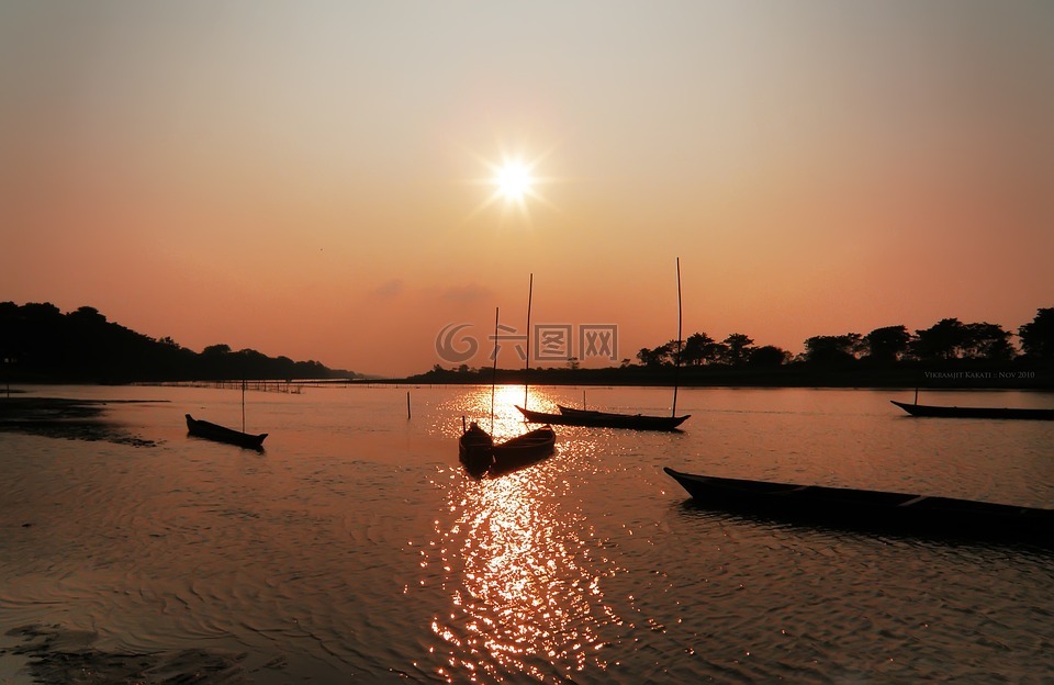 日落,景观,阿萨姆邦