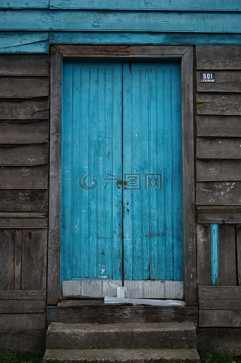 蓝色,门,入口