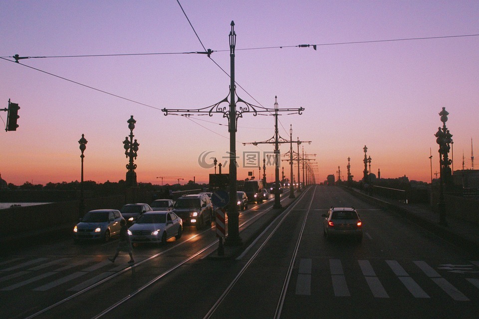 在俄罗斯圣彼得堡,桥,白夜