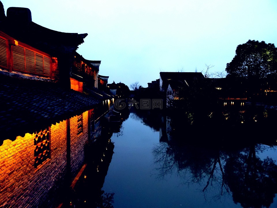 乌镇,夜景,河