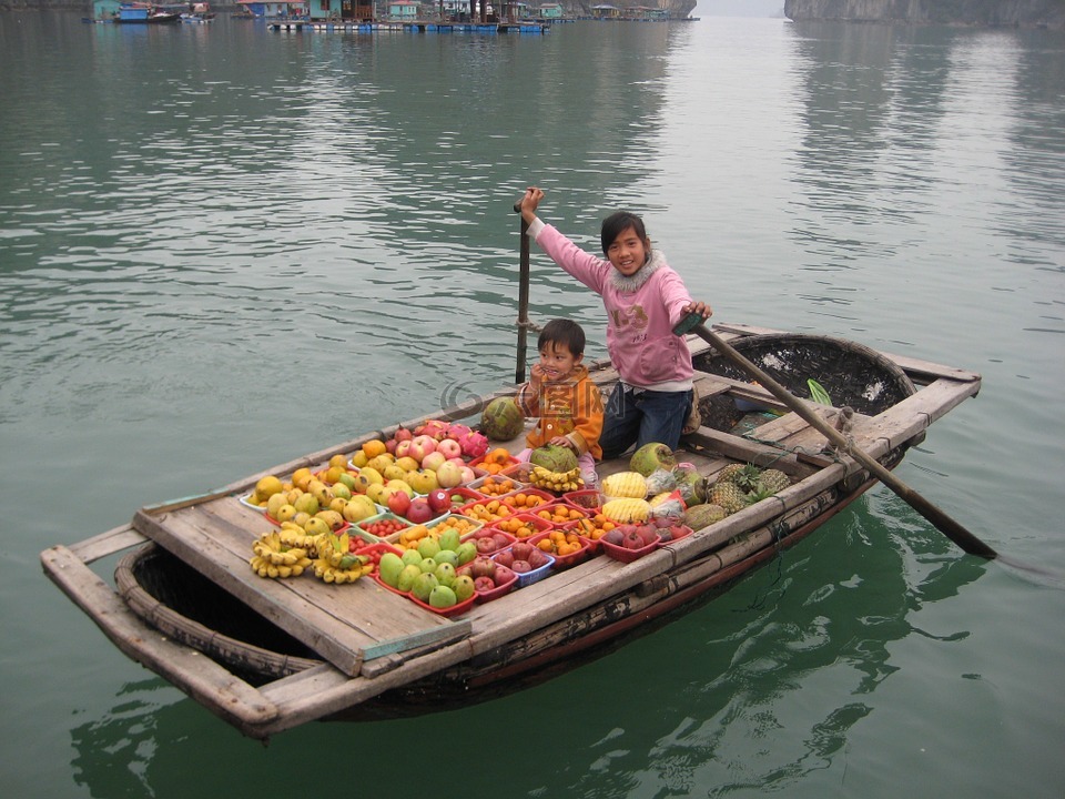 卖水果,渔村,船