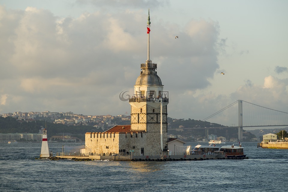 处女塔 kiz kulesi,伊斯坦布尔,博斯普鲁斯海峡