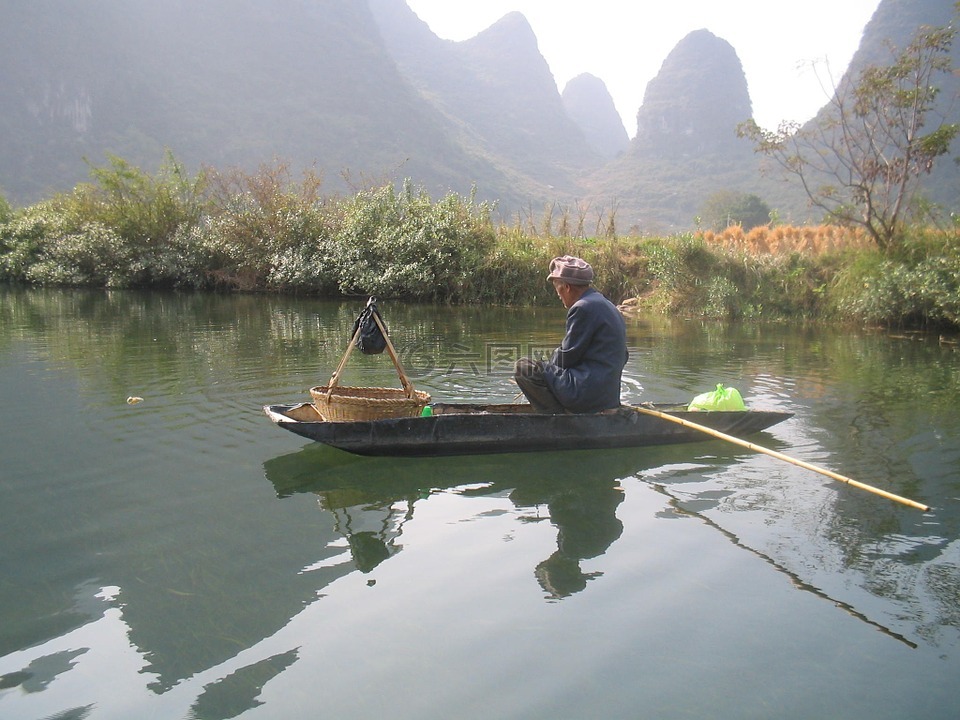 男子,筏,中国