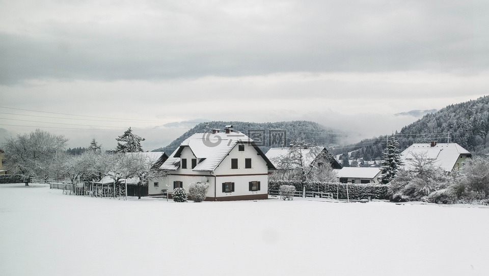 雪,房子,自然