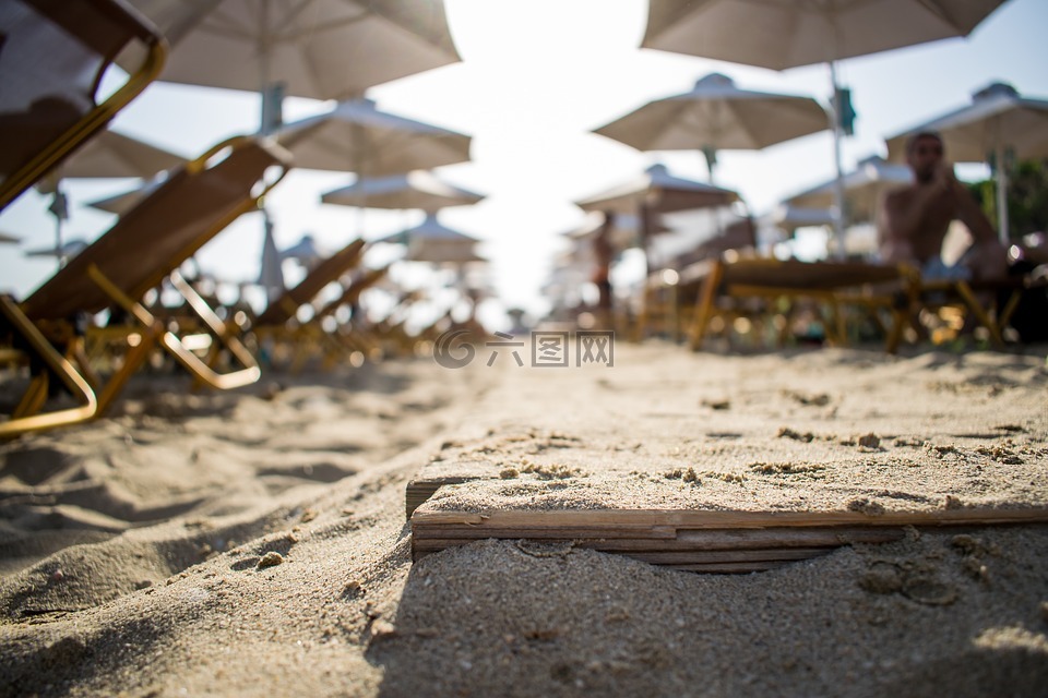 夏天,海滩,伞