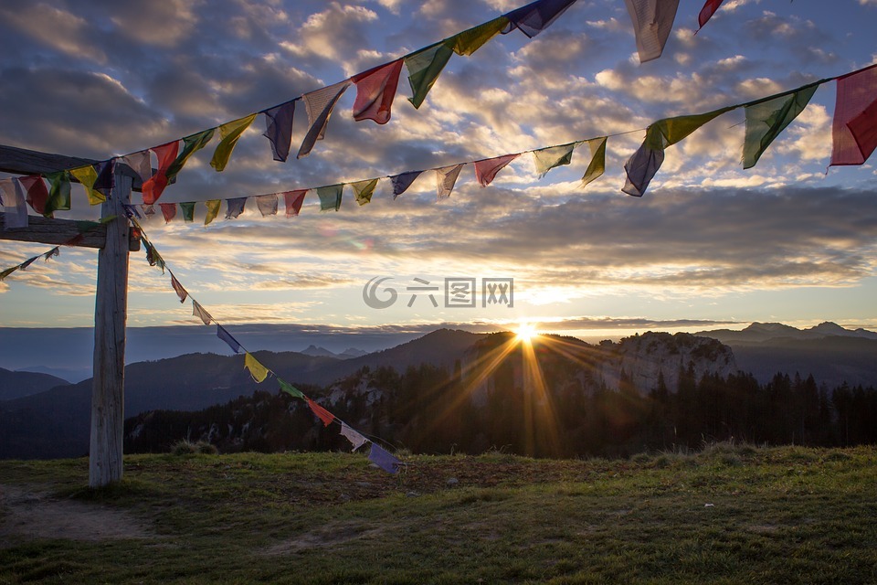 高山,日出,日落