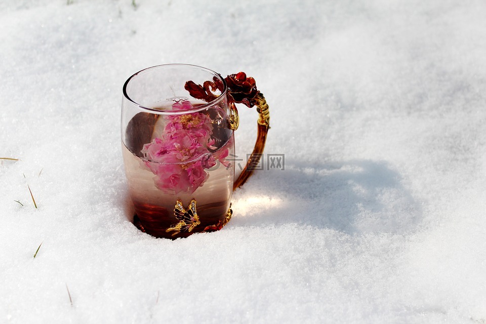 玫瑰花冠茶,珐琅杯,大雪