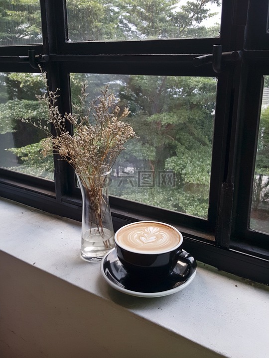 窗口,窗台,咖啡