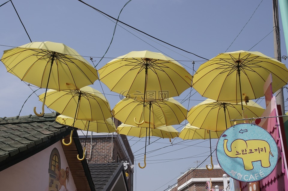伞,黄,街