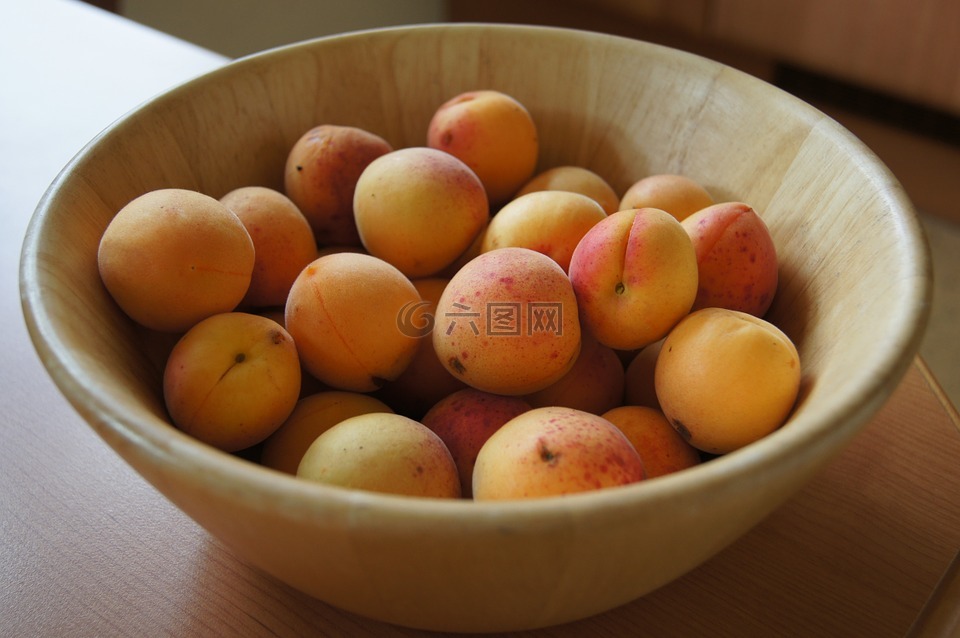 杏,水果,水果碗