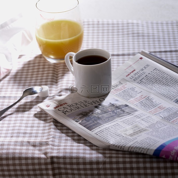 早餐,杂志,橙汁
