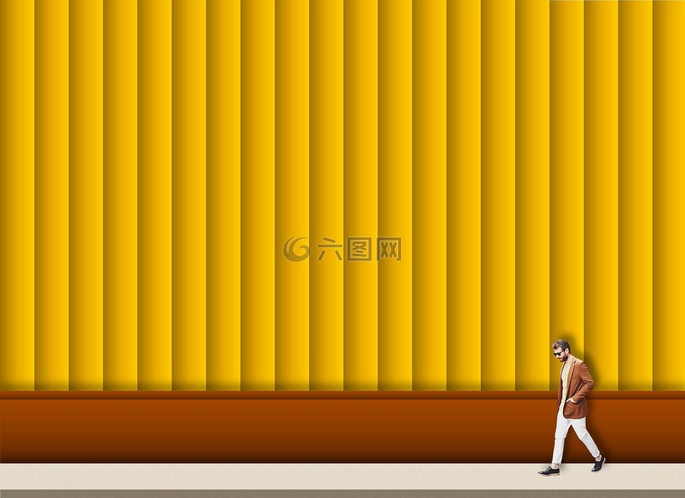 走路的人,黄色,墙