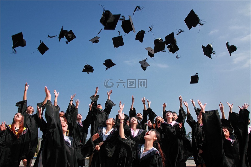 大学生,毕业照,扔帽子