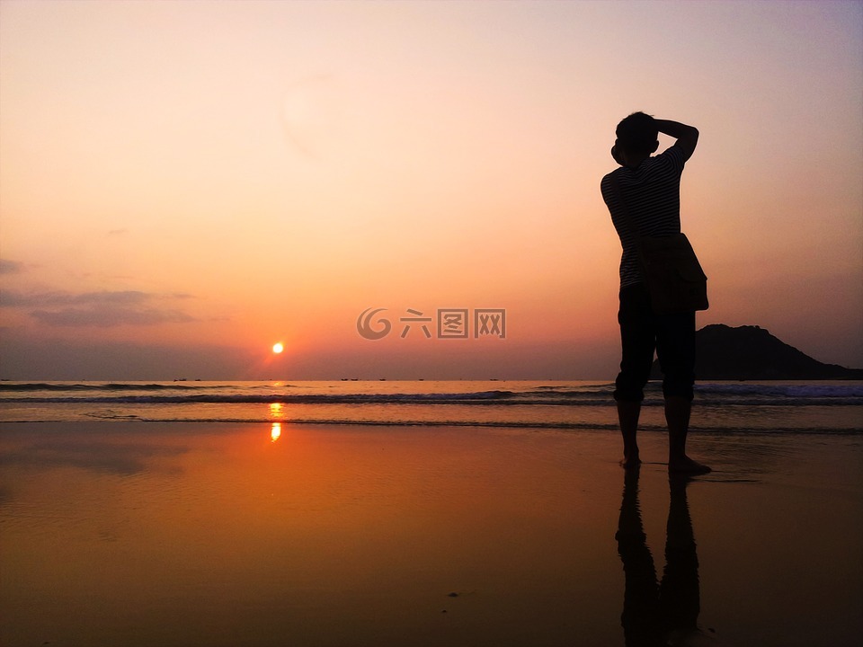 等待日落,在越南的海滩上的日落,我爱日落