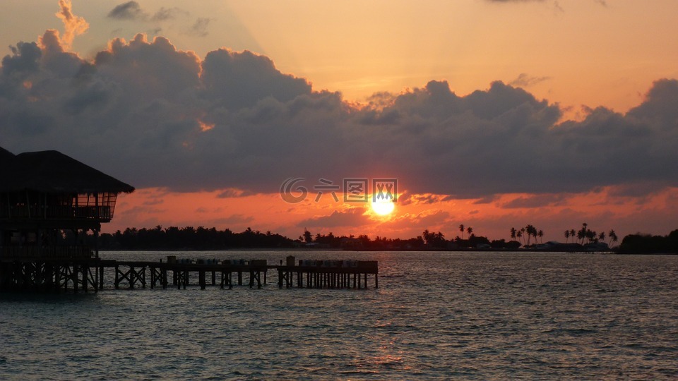 马尔代夫,日落,第六感拉姆度假村
