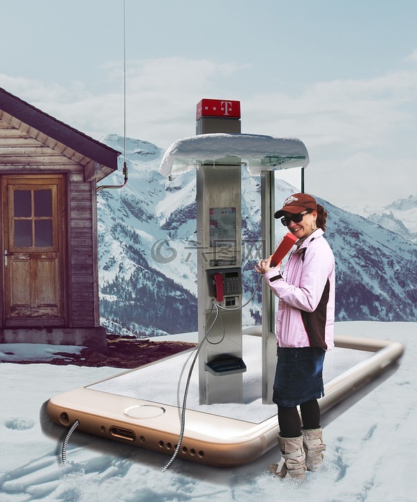 电话亭在雪地里,图像处理,手机