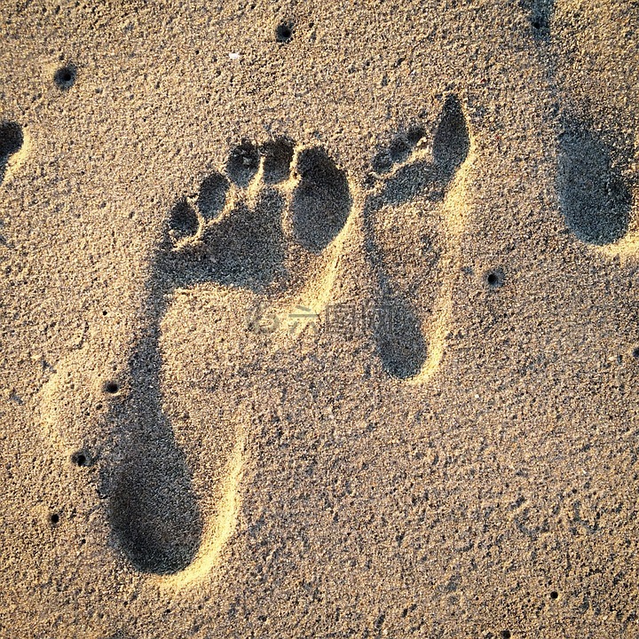 脚印,沙,海滩