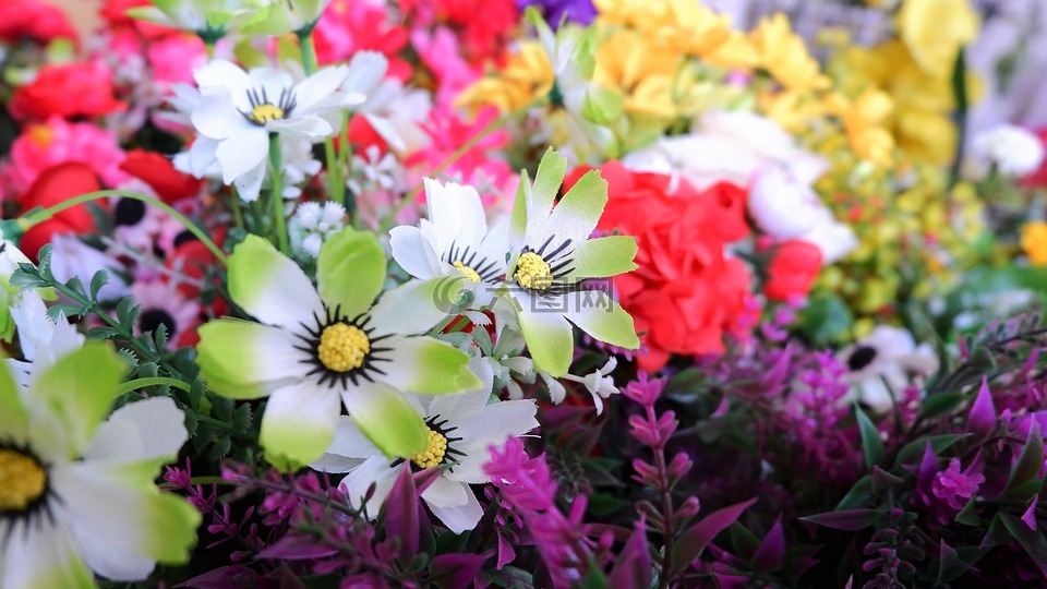 花,假花,塑料。