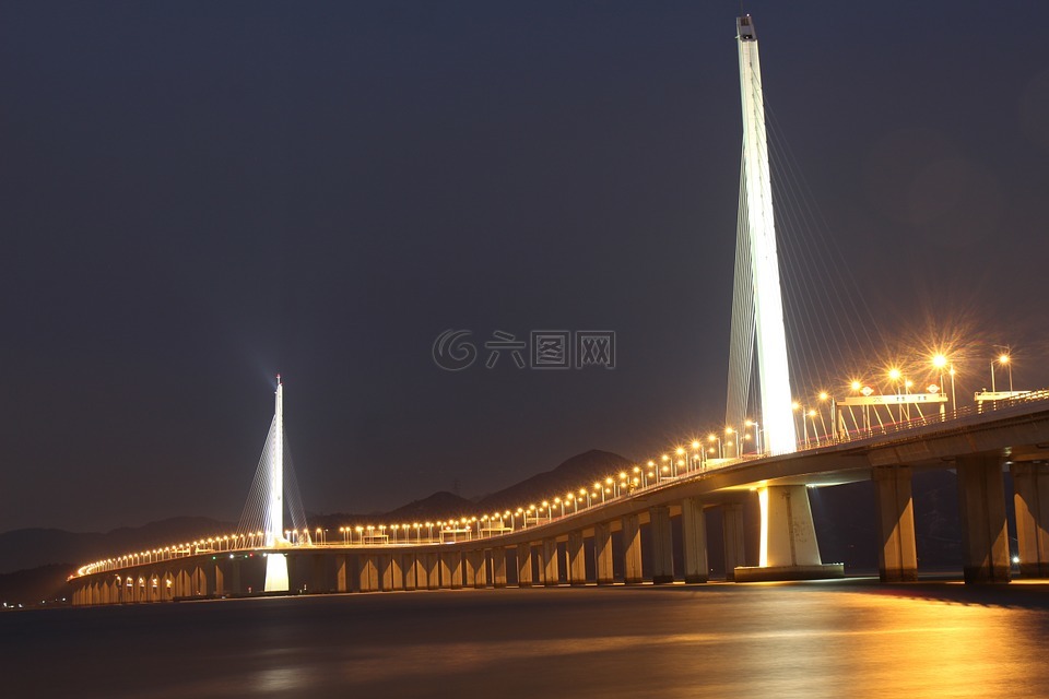 夜色,桥,深圳湾大桥