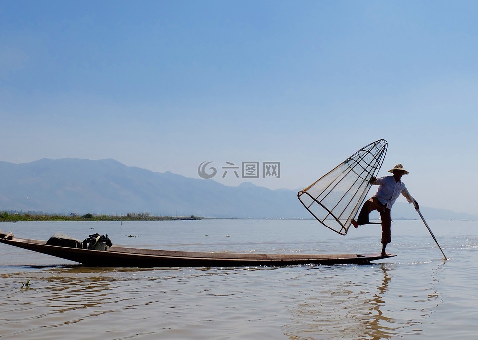 茵莱湖,缅甸,捕鱼