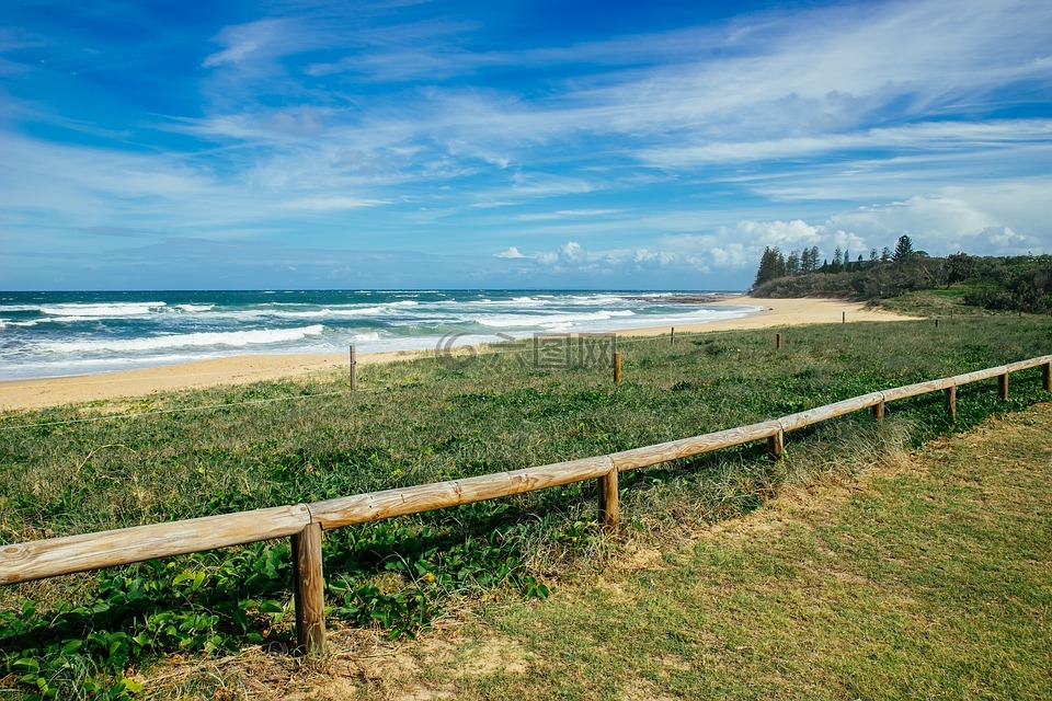 海滩,澳大利亚,阳光海岸
