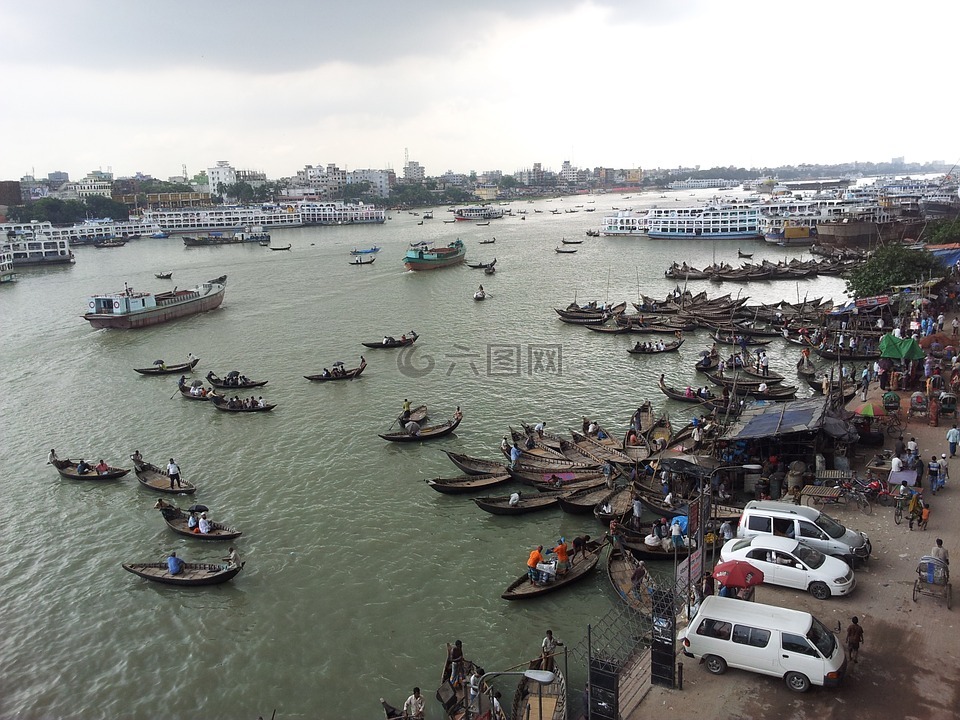孟加拉国,达卡,渡船过河