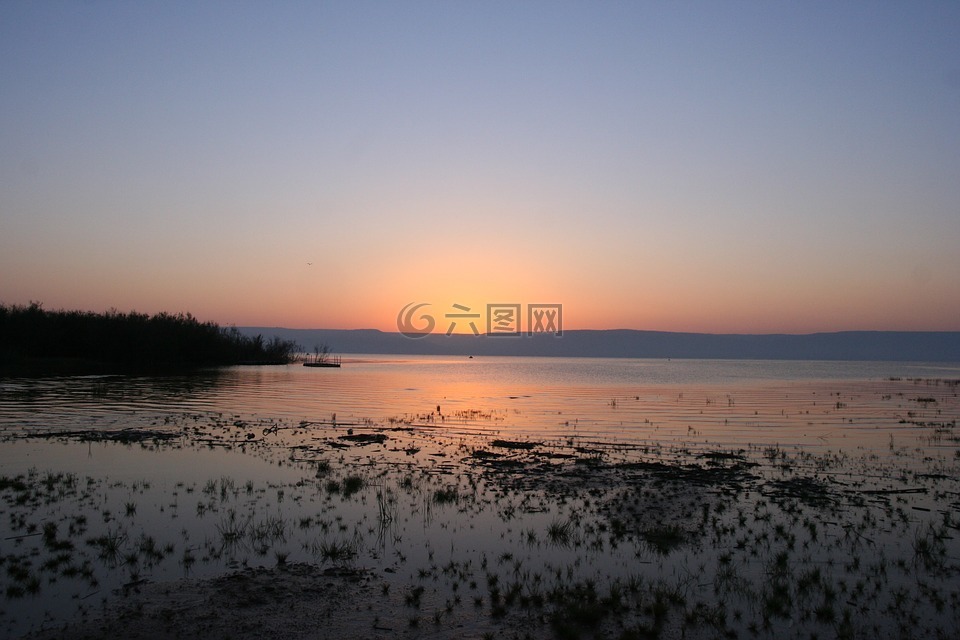 日出,加利利海,湖
