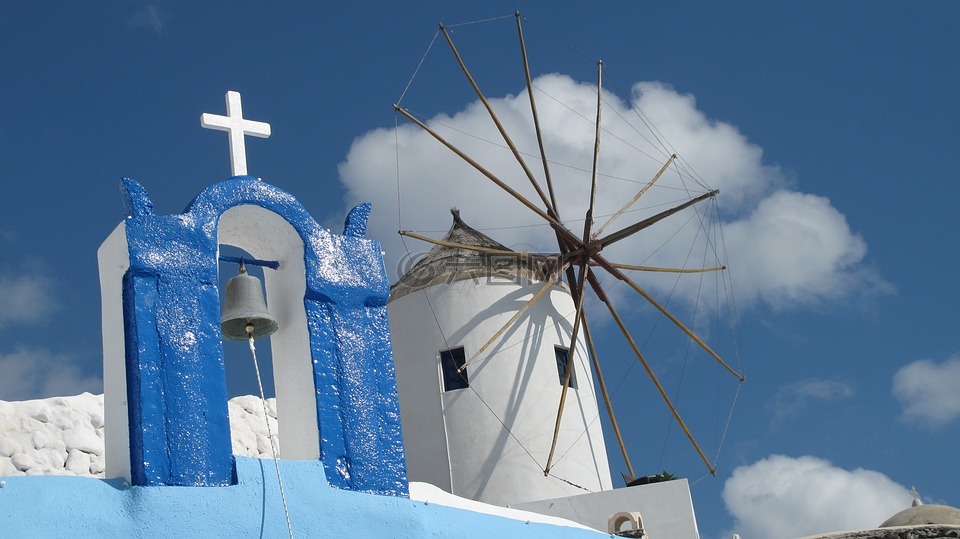 风车,圣托里尼岛,教会