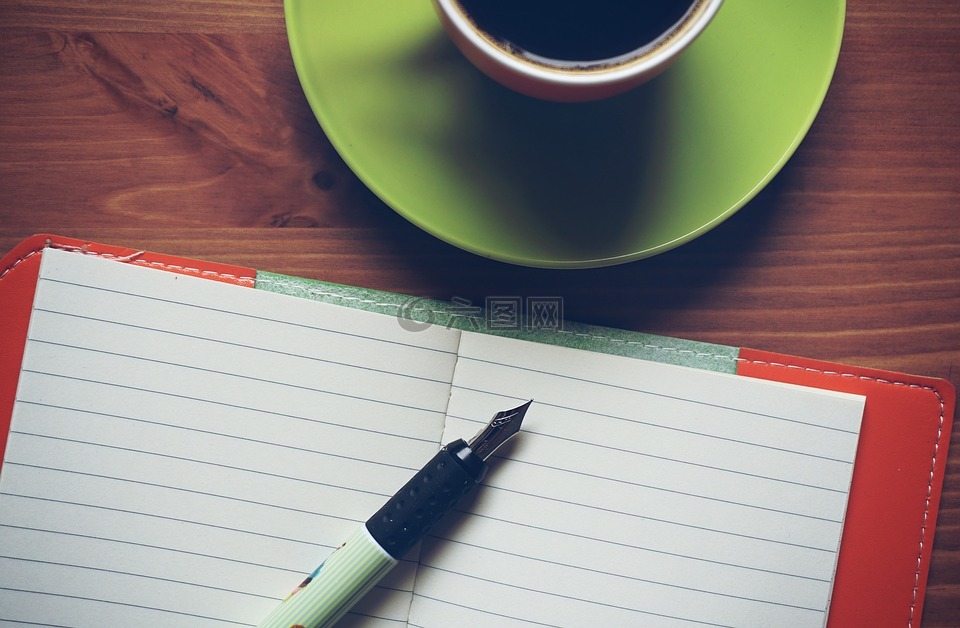 咖啡,笔记本,木