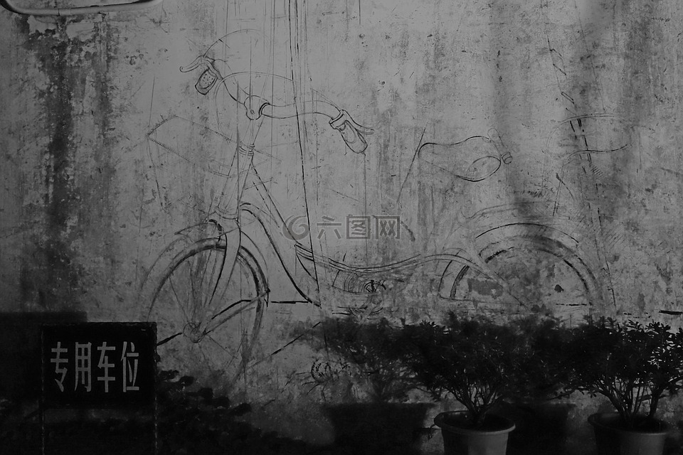 墙,画,自行车
